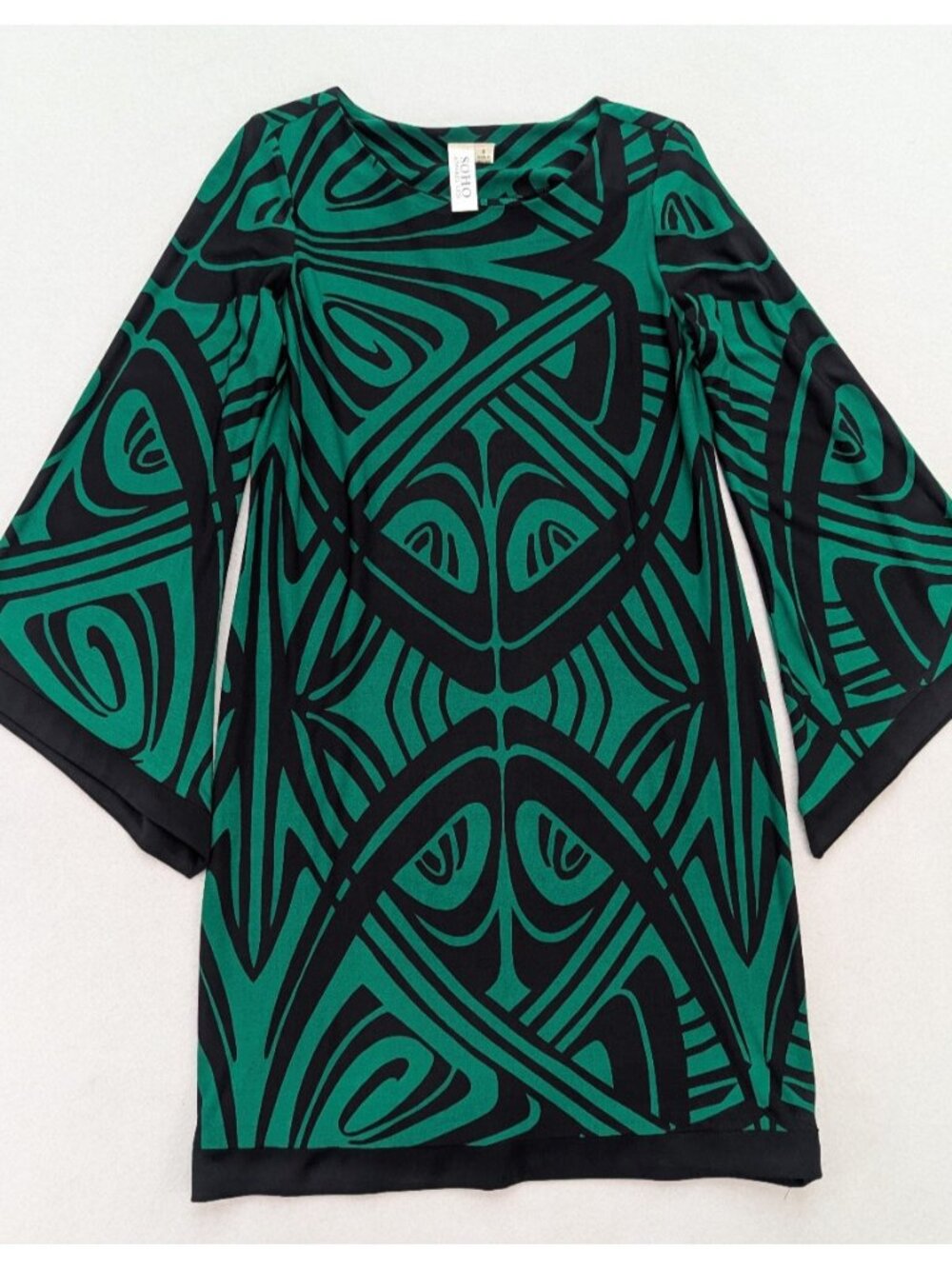 Soho Apparel Women's Dress Size S Green Black Stretch Knit Shift
